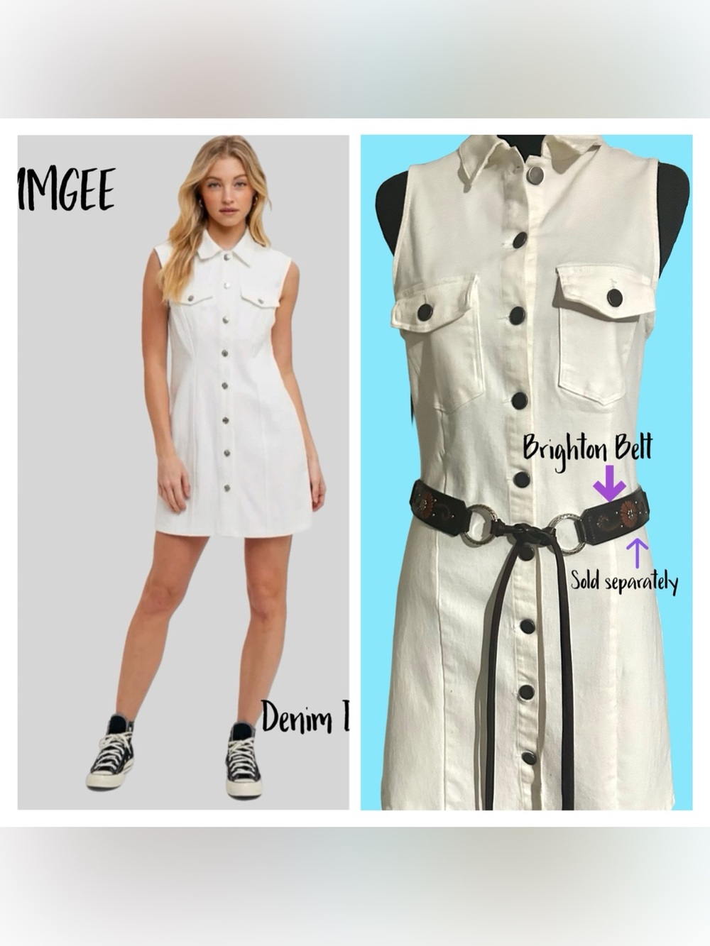 White Sleeveless Button-Front Shirt Dress by‎ UMGEE